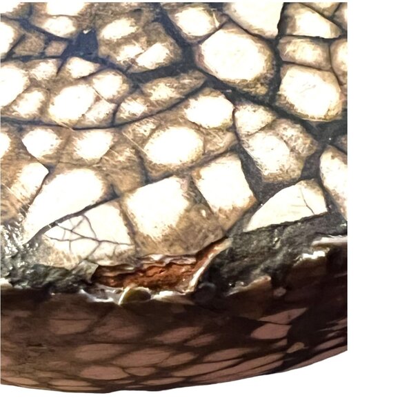 Heavy Ceramic Tealight Candle Holder Inlaid Eggshell Bohemian Boho 5" x 2.5 tall - Picture 9 of 10